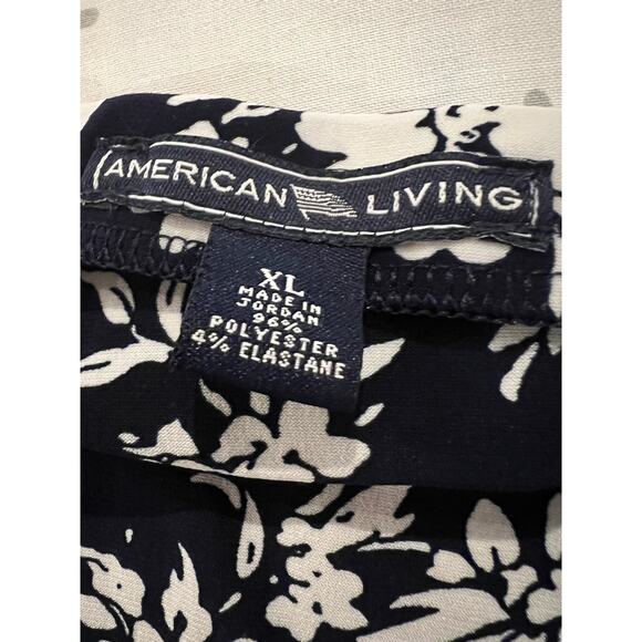 American Living Navy Blue White Floral Skirt with Ruffle Hem Sz XL - Picture 4 of 5